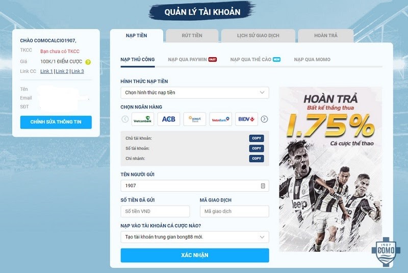 Hướng dẫn cách nạp tiền vào tài khoản Vi68 của bạn - Vi68